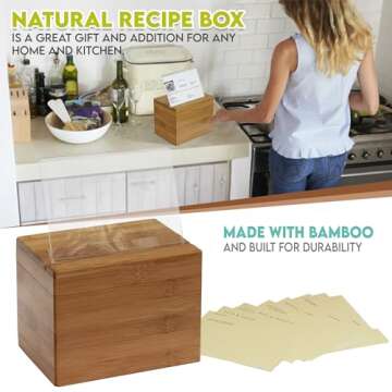 Oceanstar Bamboo Recipe Box with Divider, Natural, 6.80" W x 4.90" D x 5.10" H