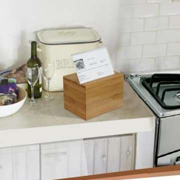 Oceanstar Bamboo Recipe Box with Divider, Natural, 6.80" W x 4.90" D x 5.10" H