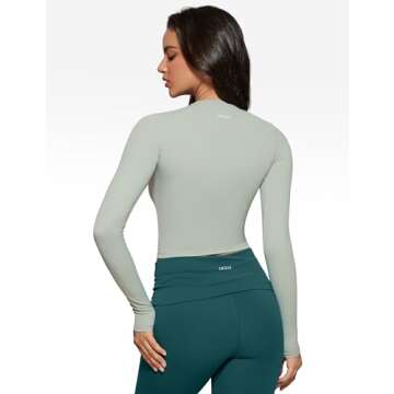 INGIA Womens Long Sleeve High Round Neck Crop Yoga Shirts Workout Slim Fit Casual Yoga Gym Tops Mine...