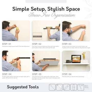 InPlace Shelving 9084670 Slimline Floating Wall Shelf, 8” D x 48” W x 1.25” H, White