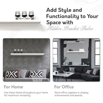 InPlace Shelving 9084670 Slimline Floating Wall Shelf, 8” D x 48” W x 1.25” H, White