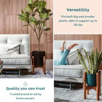 Adjustable Mid Century Acacia Wood Plant Stand for Any Home