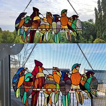 Capulina Mothers Day Stained Glass Birds Gifts Window Hangings 9 Multicolor Birds on a Wire Suncatcher Birds Lovers Gifts Decor for Home Office