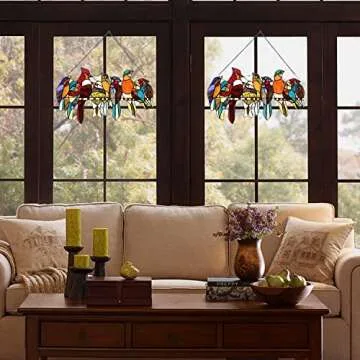 Capulina Mothers Day Stained Glass Birds Gifts Window Hangings 9 Multicolor Birds on a Wire Suncatcher Birds Lovers Gifts Decor for Home Office