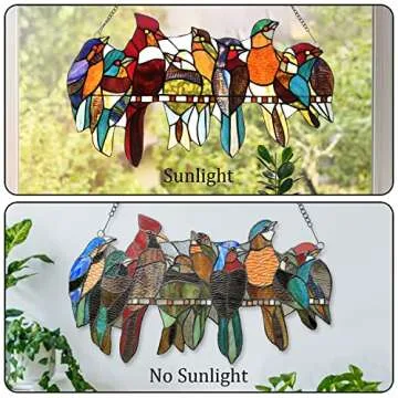 Capulina Mothers Day Stained Glass Birds Gifts Window Hangings 9 Multicolor Birds on a Wire Suncatcher Birds Lovers Gifts Decor for Home Office