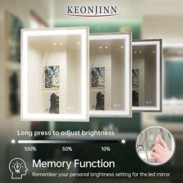 Keonjinn LED Mirror for Bathroom 28 x 36 Inch, Bathroom Mirror with Lights, 3 Color Lights, HD Tempered Glass, UL Listed LED Driver, Frontlit Only, Dimmable, Anti-Fog(Horizontal/Vertical)
