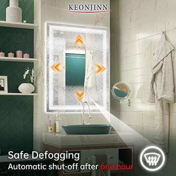 Keonjinn LED Mirror for Bathroom 28 x 36 Inch, Bathroom Mirror with Lights, 3 Color Lights, HD Tempered Glass, UL Listed LED Driver, Frontlit Only, Dimmable, Anti-Fog(Horizontal/Vertical)