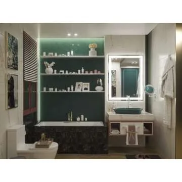 Keonjinn LED Mirror for Bathroom 28 x 36 Inch, Bathroom Mirror with Lights, 3 Color Lights, HD Tempered Glass, UL Listed LED Driver, Frontlit Only, Dimmable, Anti-Fog(Horizontal/Vertical)