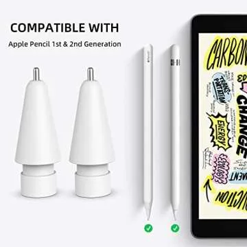 Replacement Tips for Apple Pencil 1st/2nd Generation - Upgraded Longer Fine Point High Sensitive Pen Like iPencil Nib, No Wear Out Noiseless Precise Control Stylus Tip for iPad Pro Pencil - White