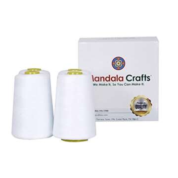 Mandala Crafts 4 Pack of Serger Threads White Threads for Sergers Machine - Sewing Thread Cones Thread for Overlock Thread Quilting - 40S/2 24000 Yds Polyester Thread Spools