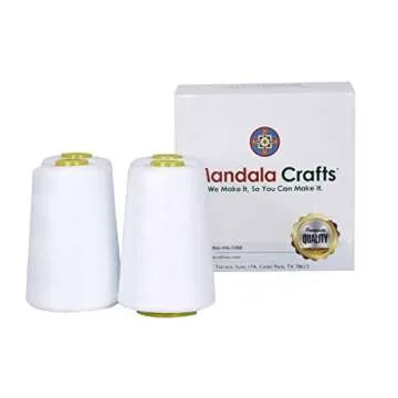 Mandala Crafts 4 Pack of Serger Threads White Threads for Sergers Machine - Sewing Thread Cones Thread for Overlock Thread Quilting - 40S/2 24000 Yds Polyester Thread Spools