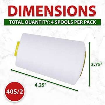 Mandala Crafts 4 Pack of Serger Threads White Threads for Sergers Machine - Sewing Thread Cones Thread for Overlock Thread Quilting - 40S/2 24000 Yds Polyester Thread Spools