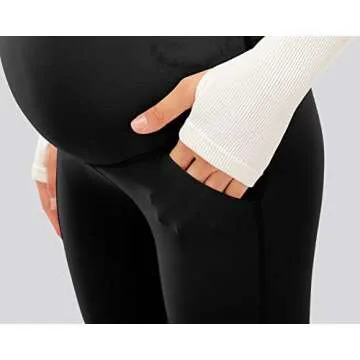 JOYSPELS Maternity Bootcut Pants with Pockets Over The Belly Pregnancy Yoga Pants for Work Flare Maternity Leggings Black