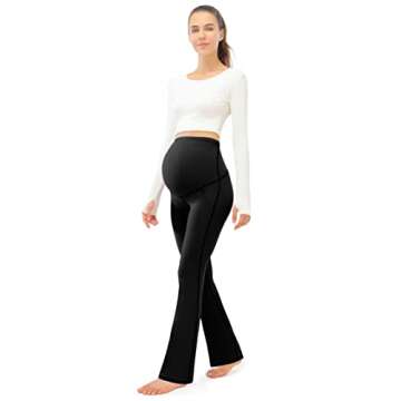 JOYSPELS Maternity Bootcut Pants with Pockets Over The Belly Pregnancy Yoga Pants for Work Flare Maternity Leggings Black