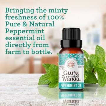 GuruNanda Peppermint Essential Oil, 100% Pure, Natural & Undiluted Aromatherapy Oil for Diffusers & DIY Recipes, Promotes Mental Clarity (2x0.5 Fl Oz)
