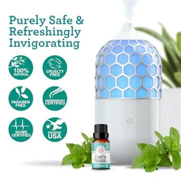 GuruNanda Peppermint Essential Oil, 100% Pure, Natural & Undiluted Aromatherapy Oil for Diffusers & DIY Recipes, Promotes Mental Clarity (2x0.5 Fl Oz)