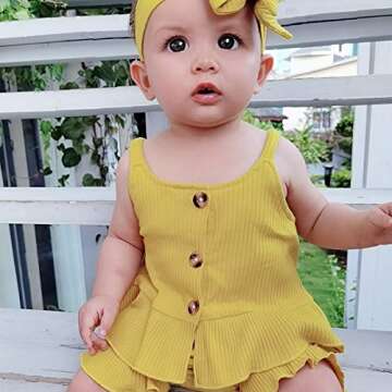 6-9 Month Girl Clothes Toddler Baby Girl Clothes Summer Infant Girls Short Sleeve Vintage Shirt Top Cotton Shorts Set Cute Girl Outfit 6-12 Months Yellow