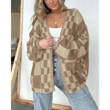 BTFBM Casual Womens Open Front Long Sleeve Chunky Knit Cardigan Sweater for Any Occasion