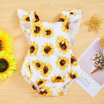Baby Girl Summer Clothes Infant Ruffled Sleeveless Romper Floral Jumpsuit Onesie Casual Clothes(Yellow, 12-18 Months)