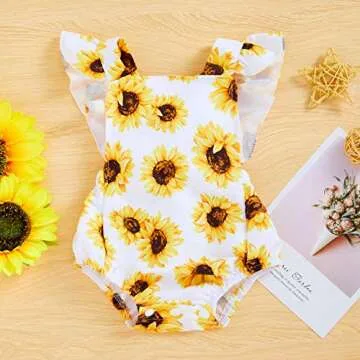 Baby Girl Summer Clothes Infant Ruffled Sleeveless Romper Floral Jumpsuit Onesie Casual Clothes(Yellow, 12-18 Months)