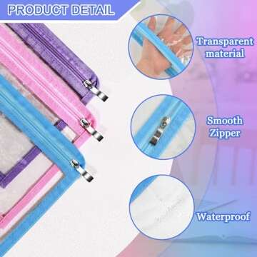 6 Pack Clear Zipper Pouches Clear Travel Bag Pouches Multipurpose Makeup Bag PVC Waterproof Zipper Bag Portable Bag for Cosmetics Pencil Organize, 12 x 8 Inches(Multicolor)