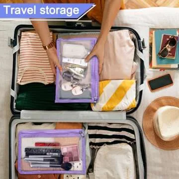 6 Pack Clear Zipper Pouches Clear Travel Bag Pouches Multipurpose Makeup Bag PVC Waterproof Zipper Bag Portable Bag for Cosmetics Pencil Organize, 12 x 8 Inches(Multicolor)