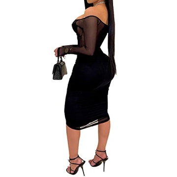 Uni Clau Sexy V Neck Mesh Bodycon Dress for Parties