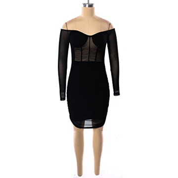 Uni Clau Sexy V Neck Mesh Bodycon Dress for Parties