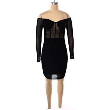 Uni Clau Sexy V Neck Mesh Bodycon Dress for Parties