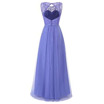 ALAGIRLS Womens Tulle Bridesmaid Dresses Long Lace Prom Party Gowns Hollow Back Navy US16