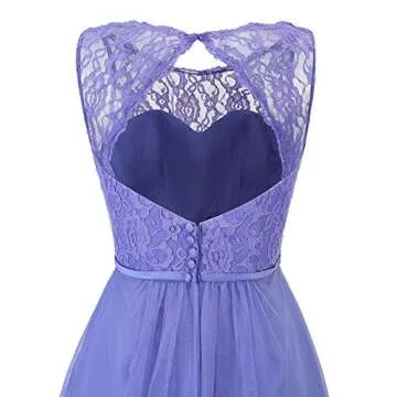 ALAGIRLS Womens Tulle Bridesmaid Dresses Long Lace Prom Party Gowns Hollow Back Navy US16