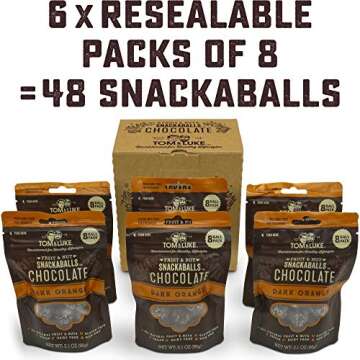 Tom & Luke Healthy Snack Balls - Delicious Dark Orange Chocolate Snacks for Adults, 6 Packs of 8 Balls (3.1 oz each pack)