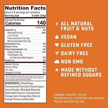 Tom & Luke Healthy Snack Balls - Delicious Dark Orange Chocolate Snacks for Adults, 6 Packs of 8 Balls (3.1 oz each pack)