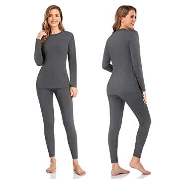 SIMIYA 2 Pack Women's Fleece Lined Thermal Underwear Set for Winter Warmth