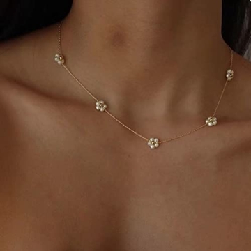 Tewiky Pearl Choker Necklace Gold Plated Jewelry for Women