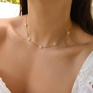 Tewiky Pearl Choker Necklace Gold Plated Jewelry for Women