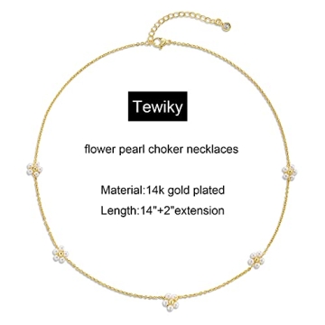 Tewiky Pearl Choker Necklace Gold Plated Jewelry for Women