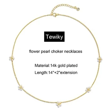 Tewiky Pearl Choker Necklace Gold Plated Jewelry for Women