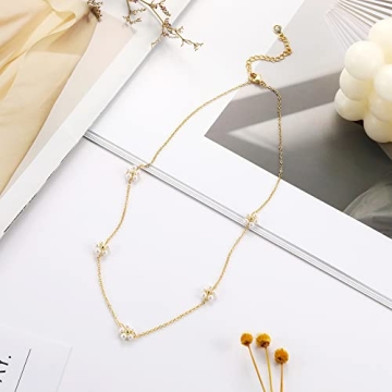 Tewiky Pearl Choker Necklace Gold Plated Jewelry for Women