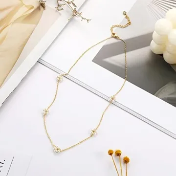 Tewiky Pearl Choker Necklace Gold Plated Jewelry for Women
