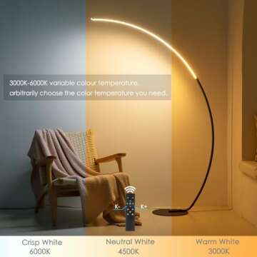 NUÜR Arc Floor Lamp, 67" Tall Black Gold LED Modern Standing Floor Lamp with Remote Control, Arched...