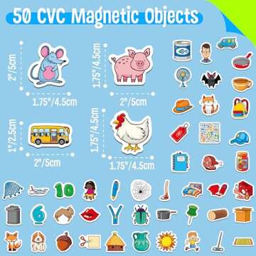 50 PCS CVC Object Magnets, Magnetic Thickened CVC Fridge Magnets Adorable Educational Learning Toys for Preschooler, Kindergarteners, Kids 4+