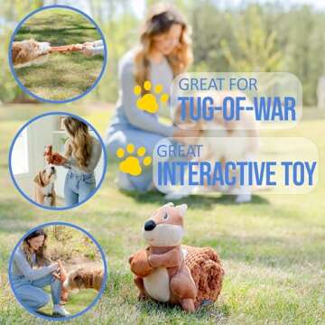 everyday joy Crinkle Dog Toy Plush Toy - Long Tug-of-War Squeaky Dog Toy Boredom Buster Toys with Snack Pockets - Durable Enrichment Mentally Stimulating Toys for Dogs Small, Medium, Large - Squirrel