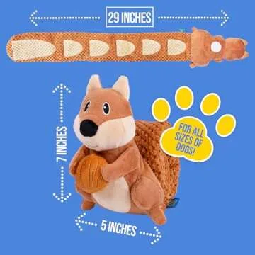 everyday joy Crinkle Dog Toy Plush Toy - Long Tug-of-War Squeaky Dog Toy Boredom Buster Toys with Snack Pockets - Durable Enrichment Mentally Stimulating Toys for Dogs Small, Medium, Large - Squirrel