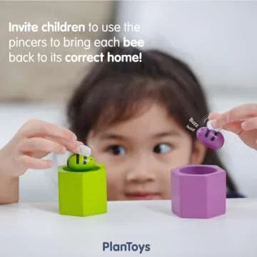 PlanToys Beehive Color Sorting Toy for Toddlers - Sustainably Made from Rubberwood Featuring Organic Coloring with 6 Colored Bees and Matching Beehive