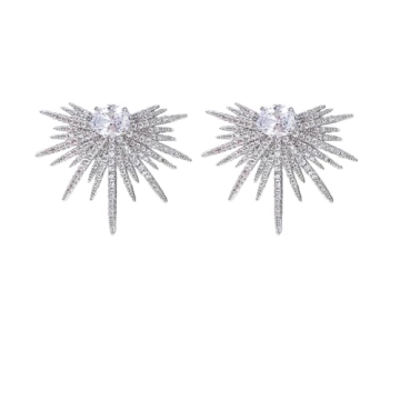 LOKLIFFAI Rhinestone Silver Statement Earrings, Star Stud Earrings Fashion Design