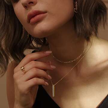 MEVECCO Gold Layered Choker Necklace for Women, 18K Gold Plated Dainty CZ 3D Vertical Bar Pendant Mi...