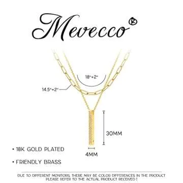 MEVECCO Gold Layered Choker Necklace for Women, 18K Gold Plated Dainty CZ 3D Vertical Bar Pendant Minimalist Paperclip Double Layer Necklace for Jewelry