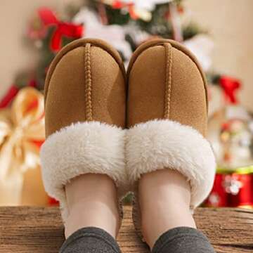 Litfun Women's Fuzzy Memory Foam Slippers Fluffy Winter House Shoes Indoor and Outdoor, Chestnut 11.5-12