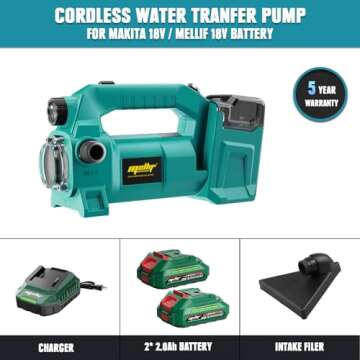 Cordless Water Transfer Pump Compatible with Makita 18V Battery, 500GPH, Brushless Motor, Self Primi...